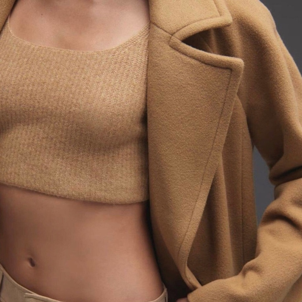 Everlane Womens Cozy Stretch Tank Top Wool Blend Soft Cropped In Camel Size M - Picture 2 of 4